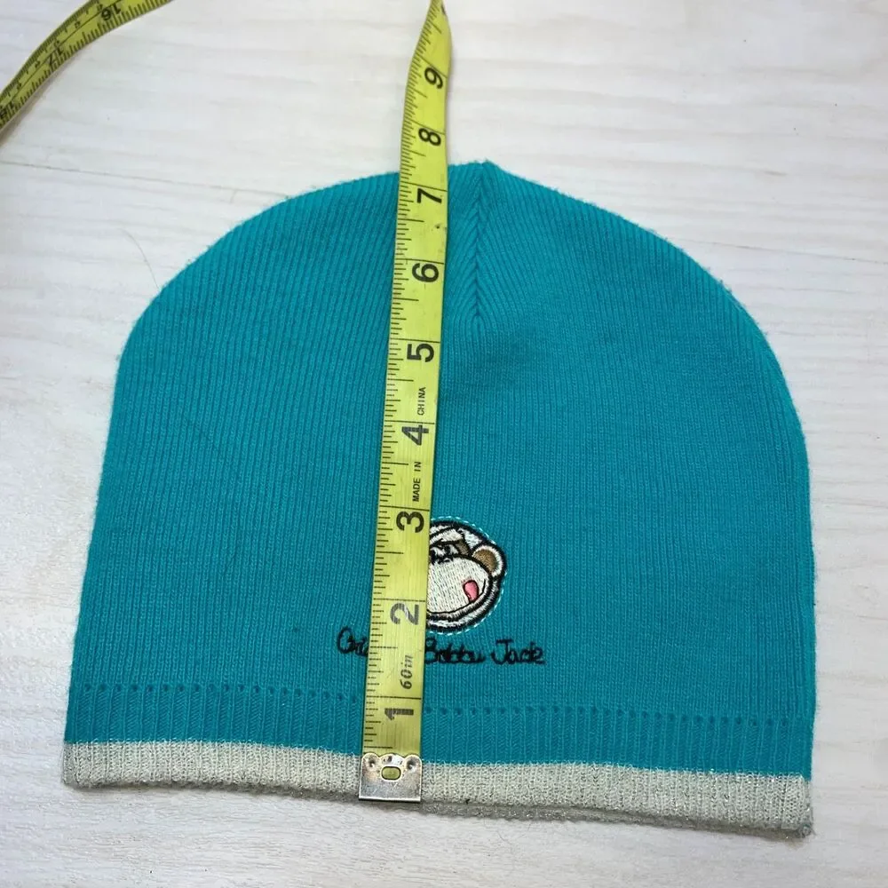 Y2K‎ Bobby Jack Girls Knit Beanie Hat Blue Monkey Embroidered Knit Retro